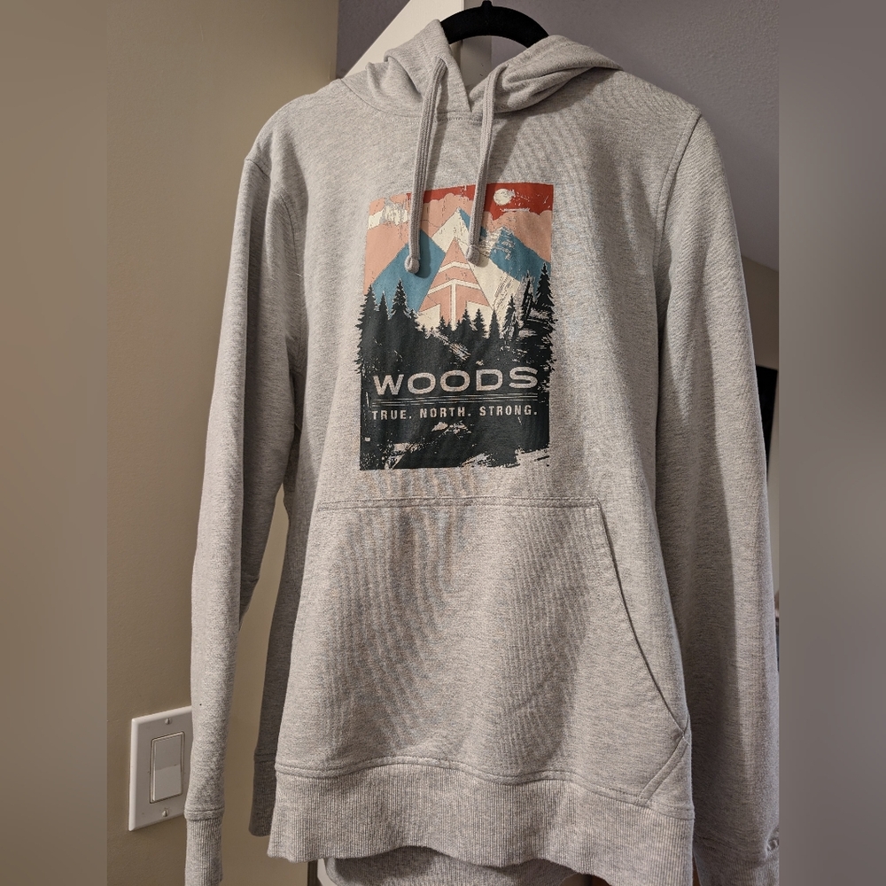 Gray Graphic Woods Hoodie Large